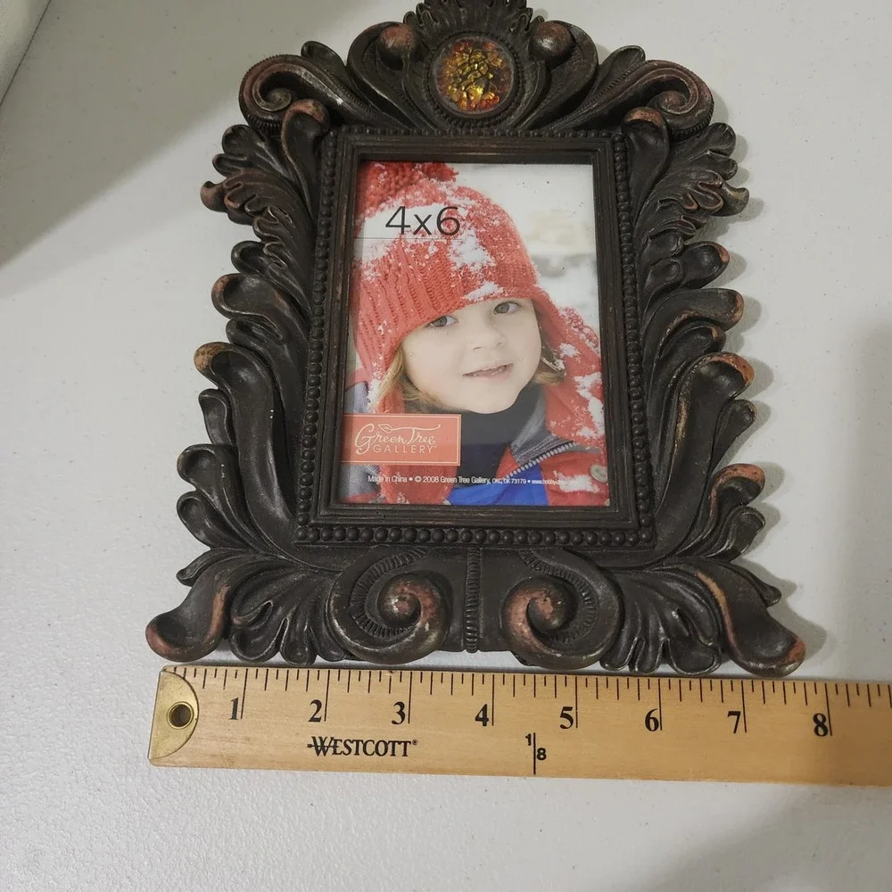 Green Tree Gallery Ornate Baroque 4x6 Photo Frame Bronze Faux Amber Jewel Gothic